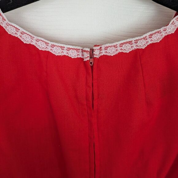 Vintage Rockmount Ranch Wear Dress - 16 - Red & Rainbow w/ Ruffles, Bows, Lace - Picture 7 of 15